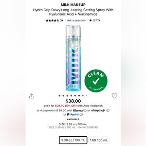 MILK Makeup Hydro Grip Setting Spray